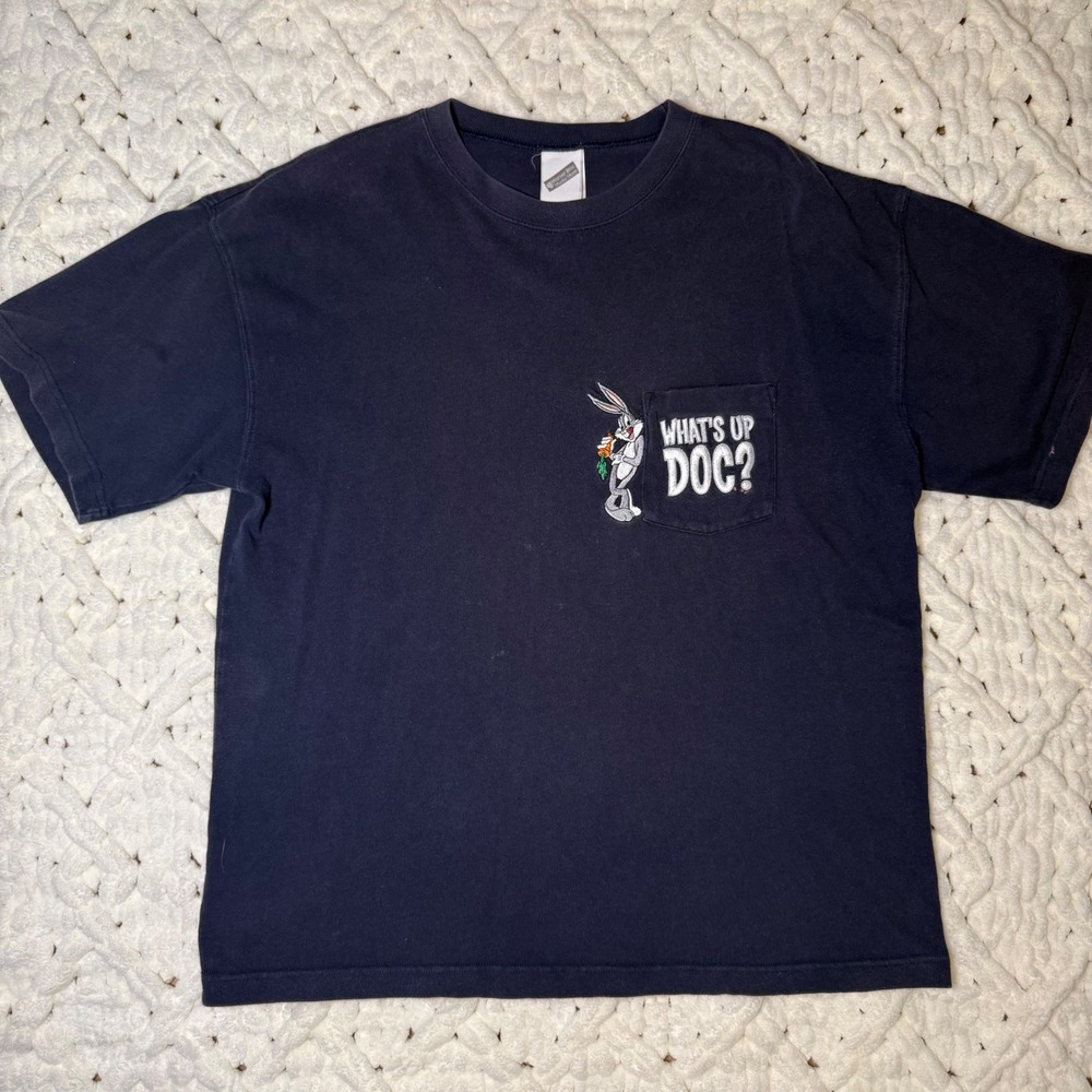 Vintage 1999 Warner Bros Bugs Bunny Pocket T-Shirt Mens Medium Black Looney Tune